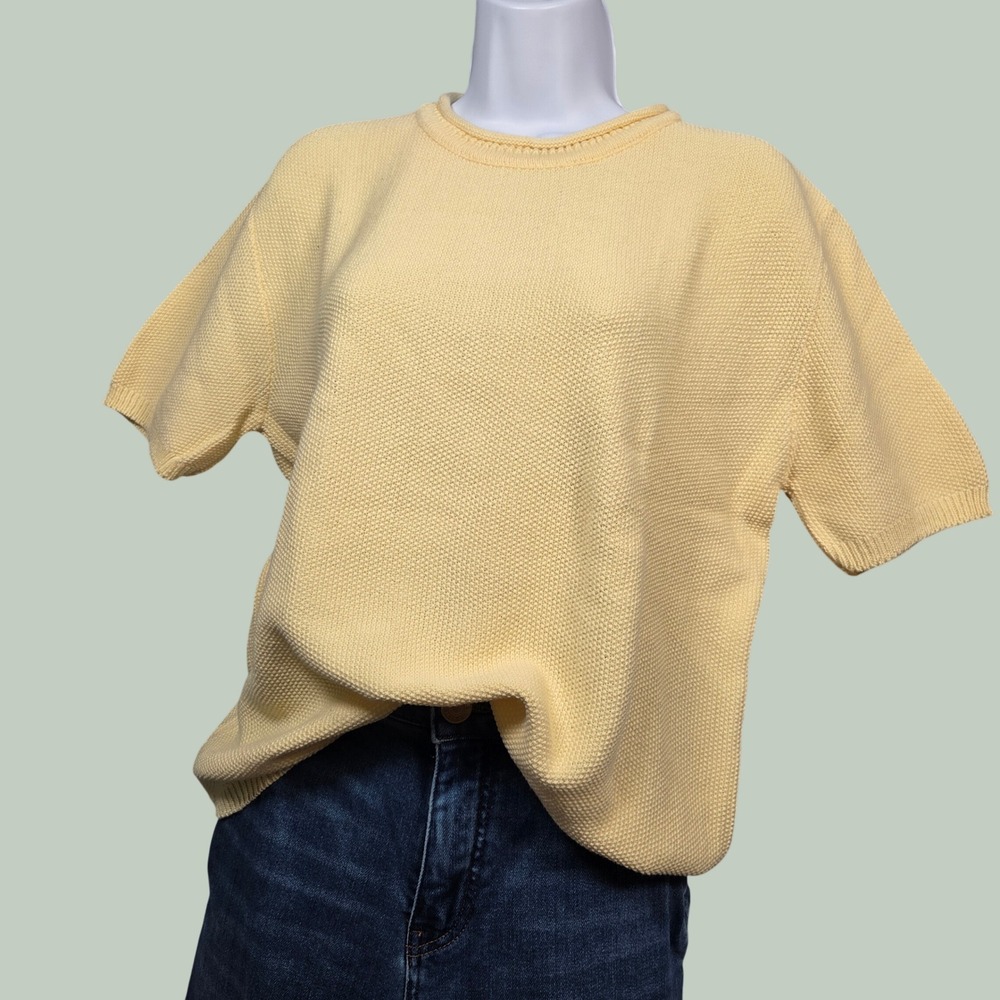 Vintage Cotton Forever Women Large Short Sleeve Knit Sweater Top Roll Neck USA